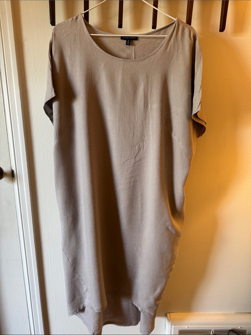 Universal Standard Gray Linen Blend High-Low Shift Midi Dress